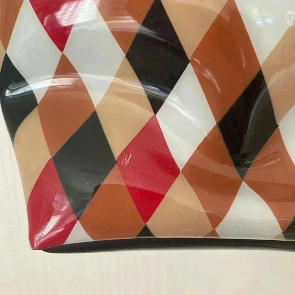 Macys NYC Vintage Small Shopper Tote Argyle Pattern Plastic Tote Bag - Picture 5 of 11